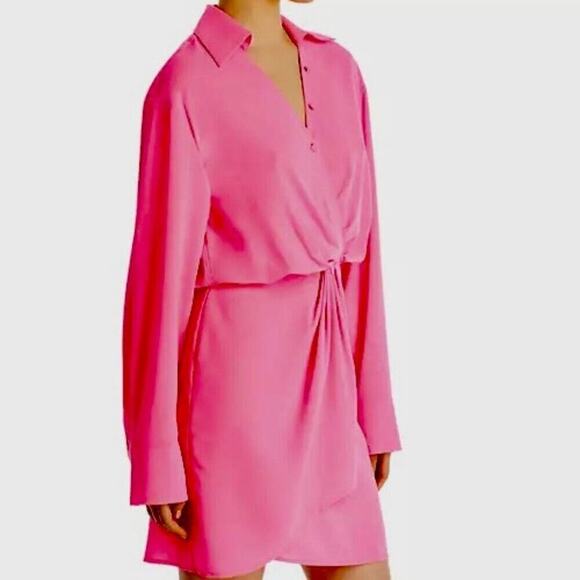 ESSENTIEL ANTWERP MINI DRESS DORSEY TWIST FRONT COLLARED DRAPED SZ 6 HOT PINKC - Picture 12 of 16